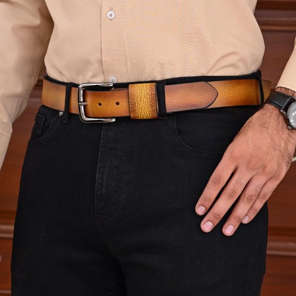 Vintage Leather Belt  For Men - Burnt Gold Full Grain  - Free Personalization - Picture 11 of 15